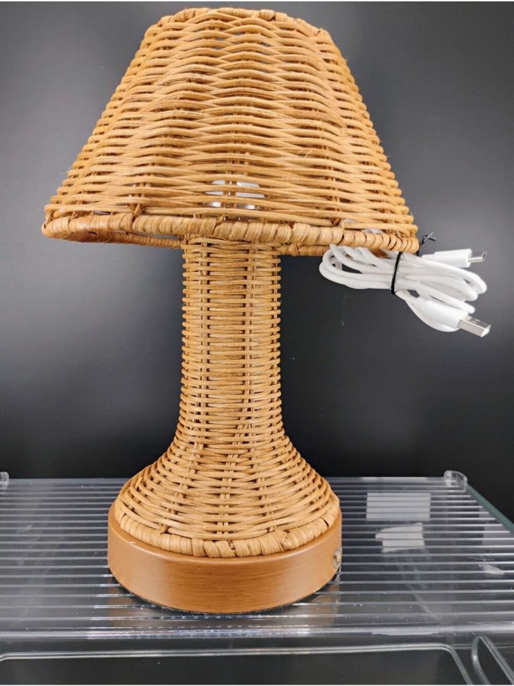 Rechargeable Rattan Accent LED Table Lamp With USB Charging
